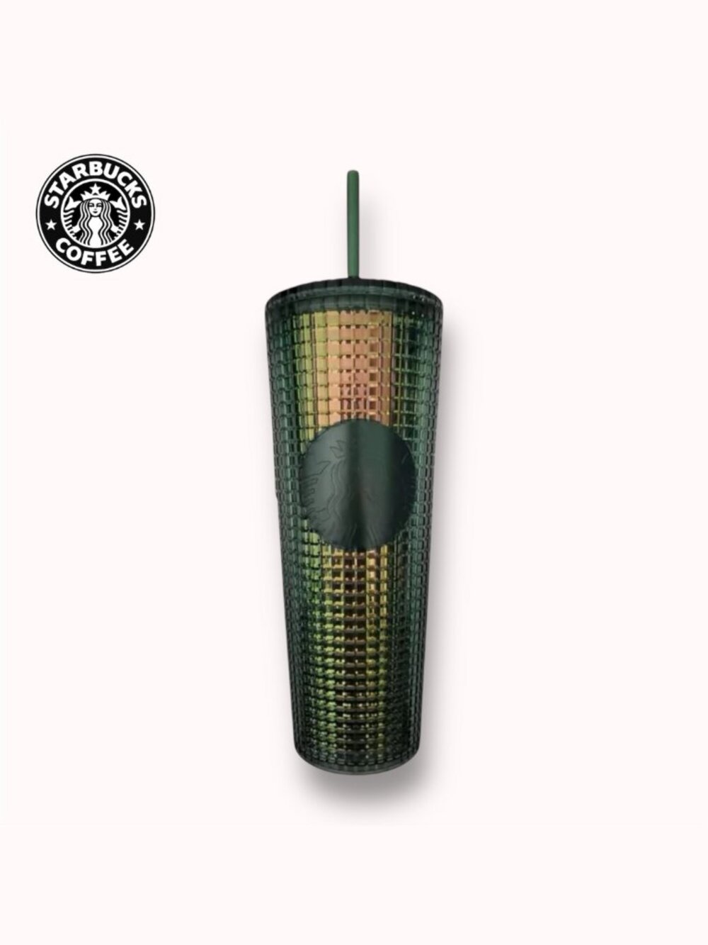 Starbucks 24 oz Rainforest Green grid cold cup